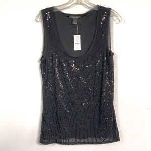 WHBM LARGE Top Sleeveless Lined Sequins Scoop Neck Black